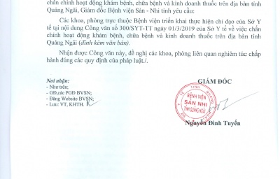 Thực hiện Công văn số 300/SYT-TT V/v Thực hiện chấn chỉnh hoạt động khám bệnh, chữa bệnh và kinh doanh thuốc tại bệnh viện